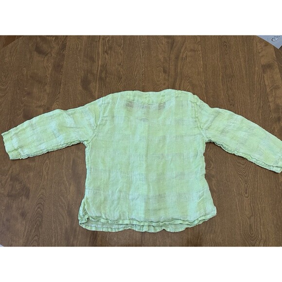 FLAX Shirt Women’s P 100% Linen Button Front Top Light Green Long Sleeve - Picture 8 of 9